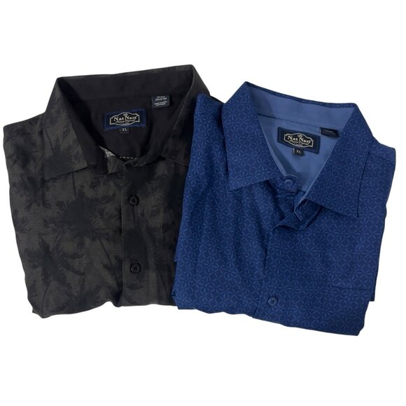 Nat Nast Shirt Lot Of 2 XL Silk Cotton Black Palm Blue Geo Luxury Originals - Picture 1 of 9